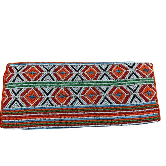 Aldo Handbags - ALDO Beaded Geometric Clutch Purse Handbag Snap Closure Beige Lining